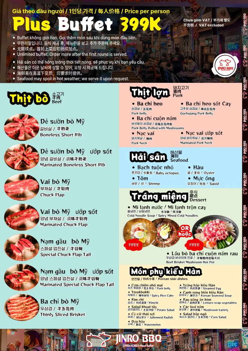 Khám Phá Thực Đơn Jinro BBQ: Trải Nghiệm Ẩm Thực Hàn Quốc Tại Gia
